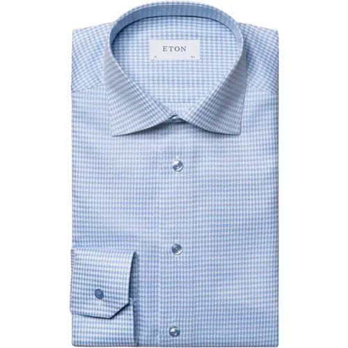 Hellblaues Houndstooth Signature Twill Hemd , Herren, Größe: 5XL - Eton - Modalova