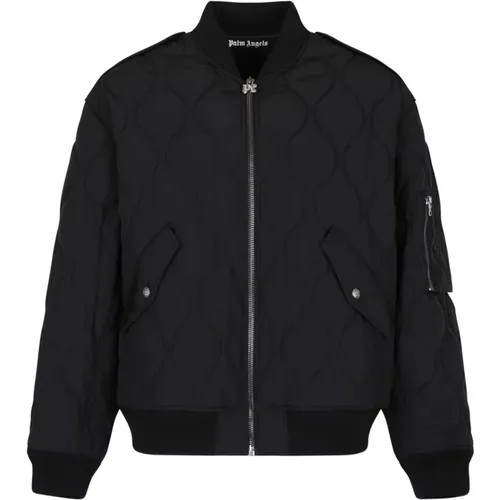 Quilted Bomber Jacket with Applique Logo , male, Sizes: M, L - Palm Angels - Modalova