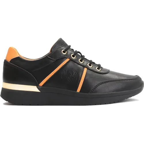 Schwarze Sneakers mit Orangen Akzenten , Damen, Größe: 38 EU - Kazar - Modalova