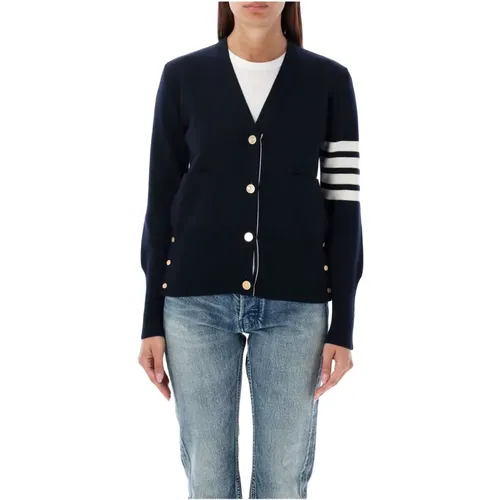 Navy V-Neck Cardigan Knitwear , female, Sizes: XS - Thom Browne - Modalova