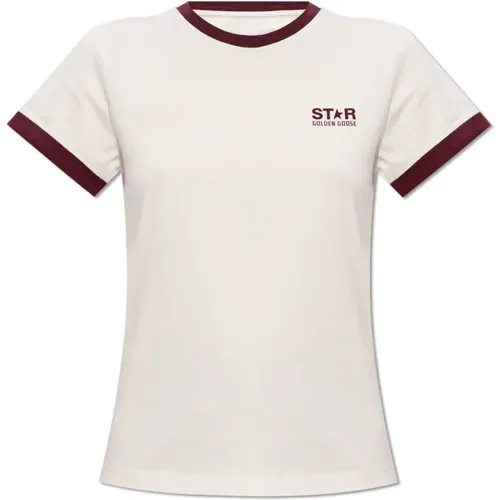 T-Shirt mit Logo , Damen, Größe: 2XS - Golden Goose - Modalova