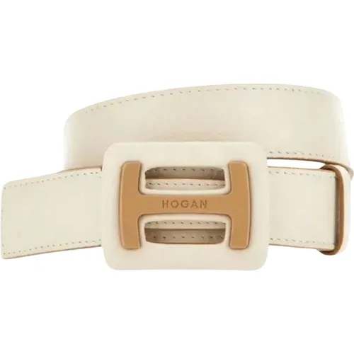 Hammered Leather Belt with Iconic Buckle , female, Sizes: 85 CM - Hogan - Modalova