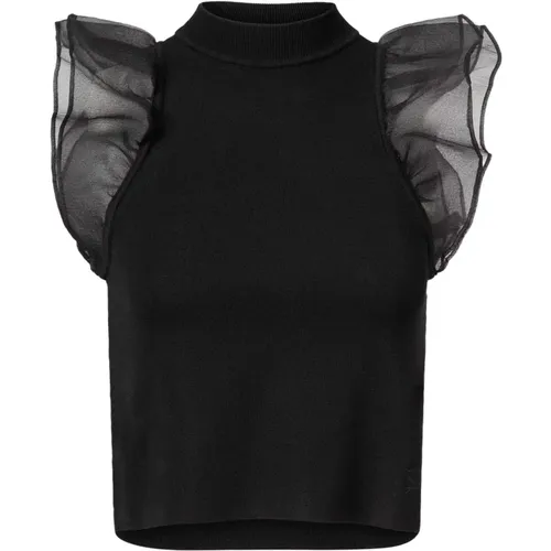 Ruffle Sleeve Ribbed Top - Karl Lagerfeld - Modalova