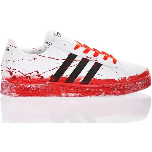 Handmade White Red Sneakers , male, Sizes: 9 1/3 UK, 3 1/3 UK, 6 2/3 UK, 6 UK, 5 1/3 UK, 4 UK, 12 2/3 UK, 7 1/3 UK, 4 2/3 UK, 10 2/3 UK, 13 1/3 UK, 11 - Adidas - Modalova