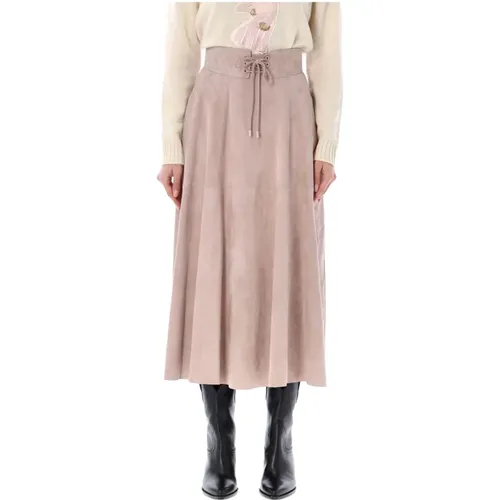 Mauve Suede Midi Skirt , female, Sizes: XS - Ralph Lauren - Modalova