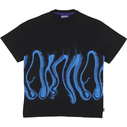 Airbrush Outline Schwarzes T-Shirt , Herren, Größe: L - Octopus - Modalova