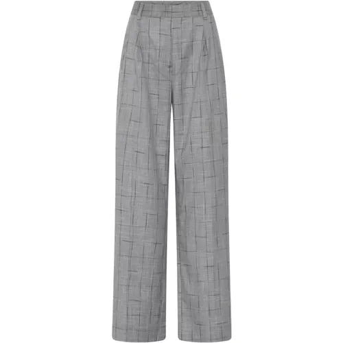 Grau Karierte Loose Fit Hose , Damen, Größe: XL - Bruuns Bazaar - Modalova