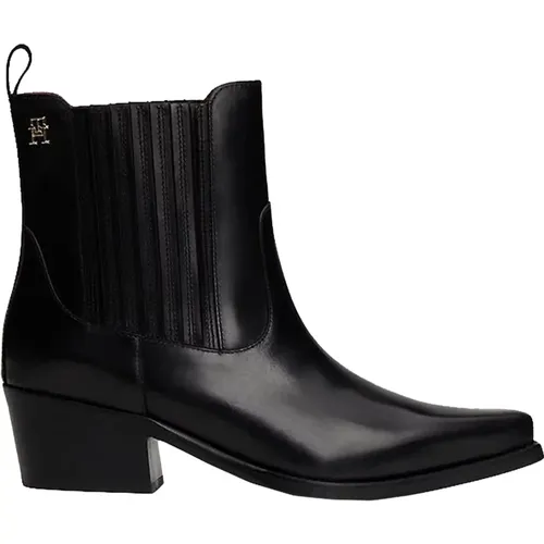 Schwarzer Leder Cowboy Stiefel , Damen, Größe: 41 EU - Tommy Hilfiger - Modalova