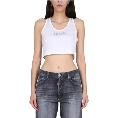 Logo Crop Top with Thin Straps , female, Sizes: M - Dsquared2 - Modalova