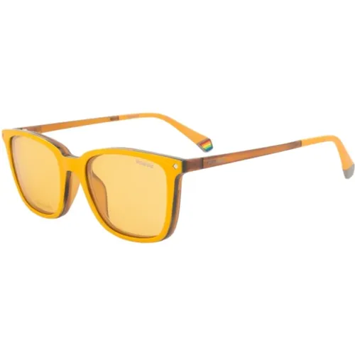 Gelbe Injizierte Sonnenbrille Unisex Stil , unisex, Größe: 51 MM - Polaroid - Modalova