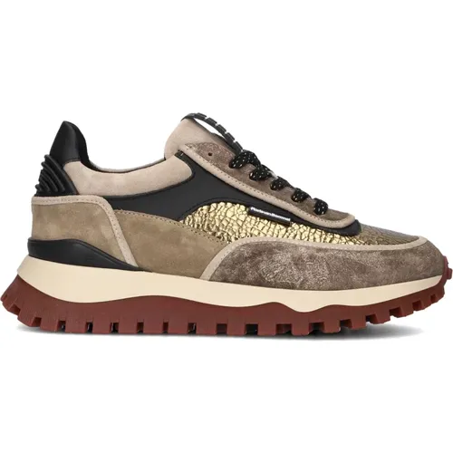 Taupe Sneakers mit Schwarzen und Goldenen Akzenten - Floris van Bommel - Modalova