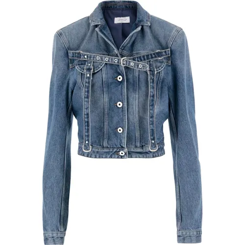 Denim Jacket with Strap Detail , female, Sizes: M - Off White - Modalova