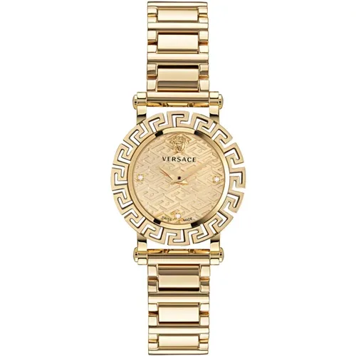 Greca Glam Gold Edelstahl Uhr , Damen, Größe: ONE Size - Versace - Modalova