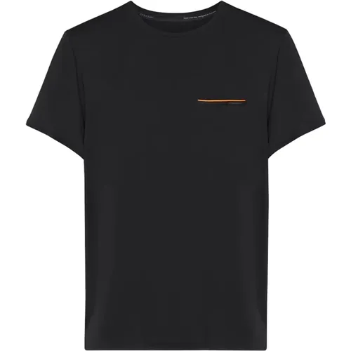 Schwarzes Freizeit-T-Shirt mit kontrastierender Taschenverzierung und Silikonlogo - RRD - Modalova