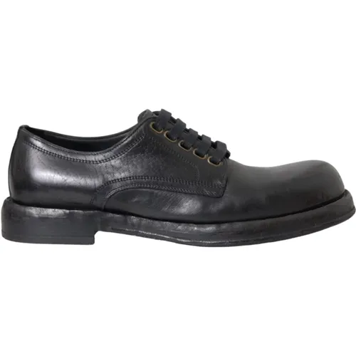 Schwarze Pferdeleder Derby Herrenschuhe , Herren, Größe: 41 EU - Dolce & Gabbana - Modalova