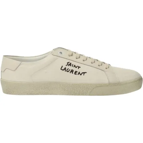 Cream Lace-Up Distressed Sneakers , Damen, Größe: 36 EU - Saint Laurent - Modalova