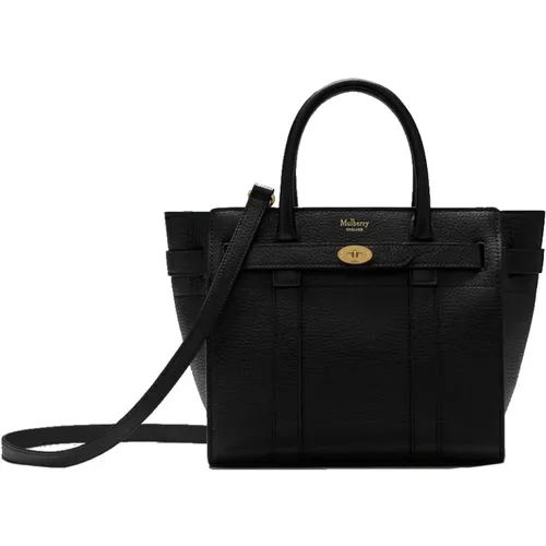 Mini Zipped Bayswater Schwarze Ledertasche - Mulberry - Modalova