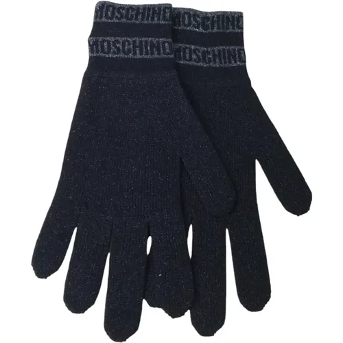 Handschuhe mit Lurex-Besatz und Kontrastlogo - Moschino - Modalova