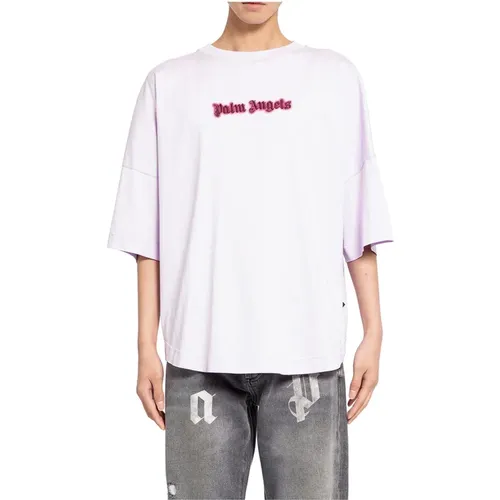 Neon Logo Tee Lila Burgundy - Palm Angels - Modalova