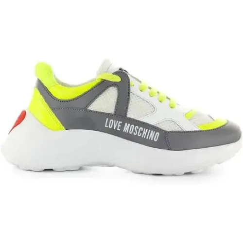 Weiße Sneakers mit Fluoreszierenden Gelben Einsätzen - Love Moschino - Modalova