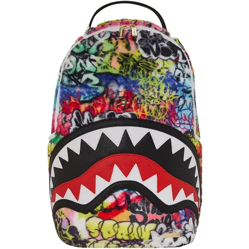 Graffiti Faux Fur Multicolour Backpack , unisex, Sizes: ONE SIZE - Sprayground - Modalova