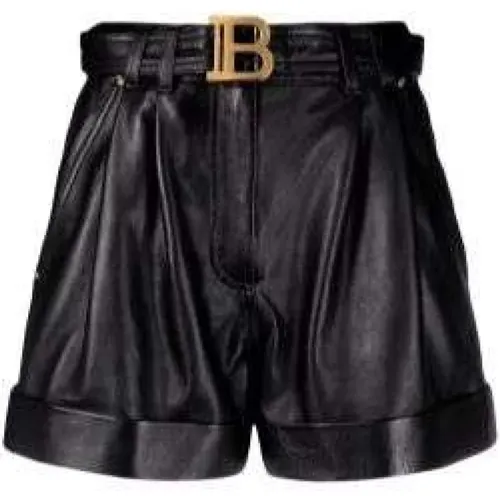 Leder-Shorts mit Logo-Schnalle und goldfarbener Hardware - Balmain - Modalova