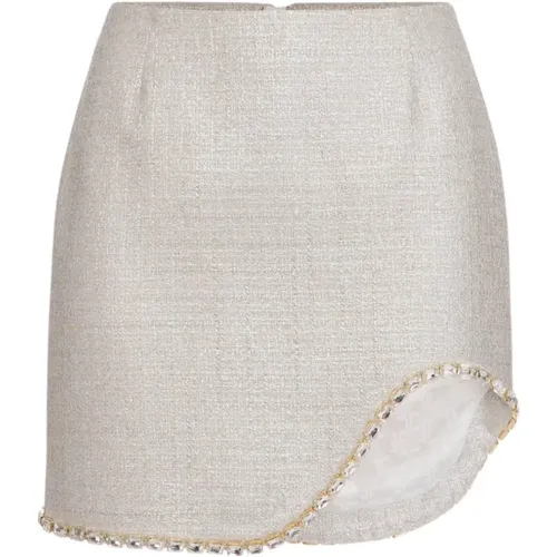 Laminated Tweed Mini Skirt with Rhinestones , female, Sizes: L, XS - Elisabetta Franchi - Modalova