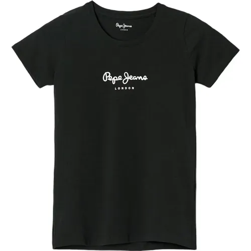 Schwarzes T-Shirt, Kurze Ärmel, Rundhals , Damen, Größe: 2XS - Pepe Jeans - Modalova