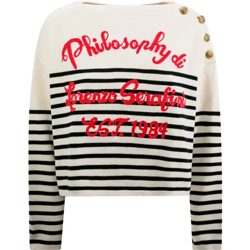 Striped Sweater with Button Insert , female, Sizes: XS - Philosophy di Lorenzo Serafini - Modalova