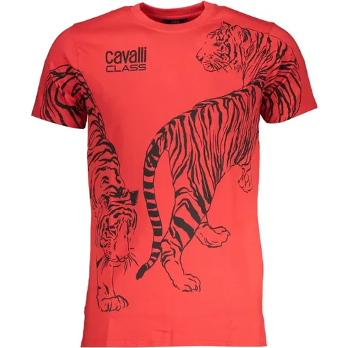 Rotes Herren T-Shirt mit kurzen Ärmeln , Herren, Größe: 2XL - Cavalli Class - Modalova