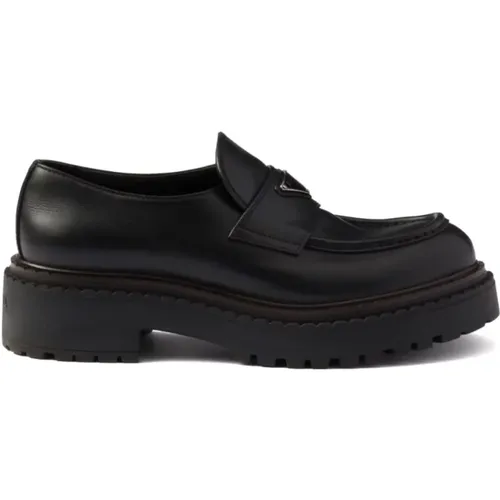 Leather Flat Shoes , male, Sizes: 6 1/2 UK - Prada - Modalova