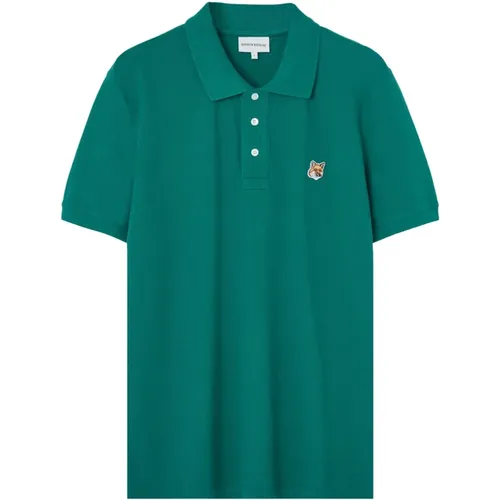 Grünes Polo Shirt mit Fuchskopf Patch - Maison Kitsuné - Modalova