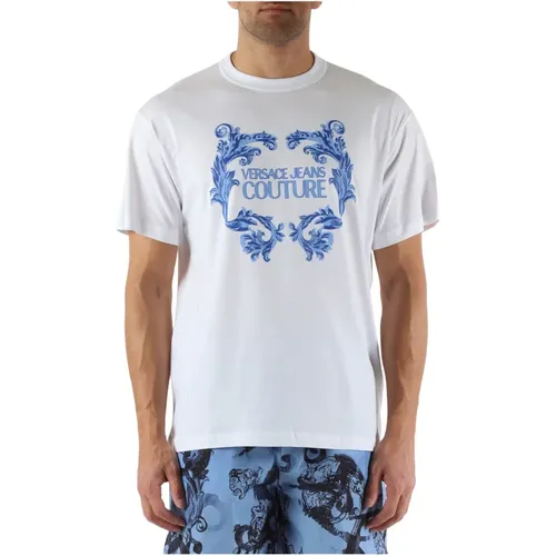 Regular Fit Cotton T-shirt with Logo Print , male, Sizes: XS, S - Versace Jeans Couture - Modalova