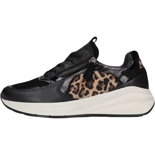 Schwarze Low-Top-Sneaker mit Panther-Print , Damen, Größe: 36 EU - Gabor - Modalova