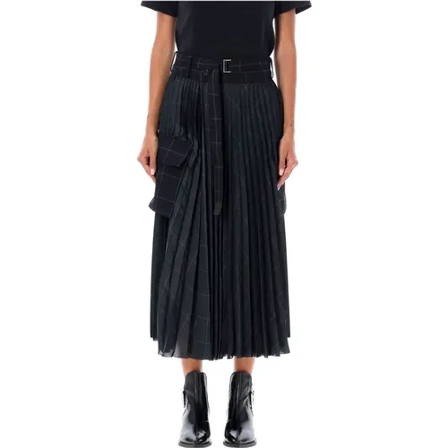 Pleated Midi Skirt with Belt , female, Sizes: M - Sacai - Modalova