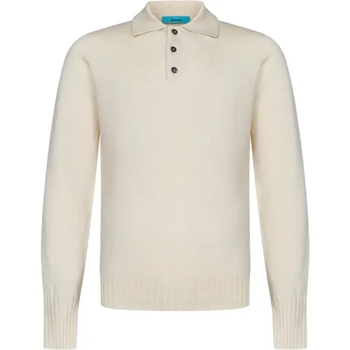 White Wool Knit Polo Shirt , male, Sizes: M - Drumohr - Modalova