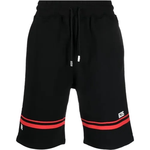 Schwarze Shorts mit Logo-Print und Streifen-Detail , Herren, Größe: S - GCDS - Modalova