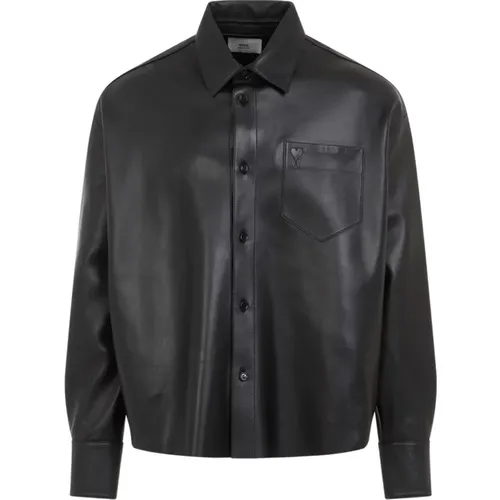 Leather Shirt Boxy Fit , male, Sizes: L, M - Ami Paris - Modalova