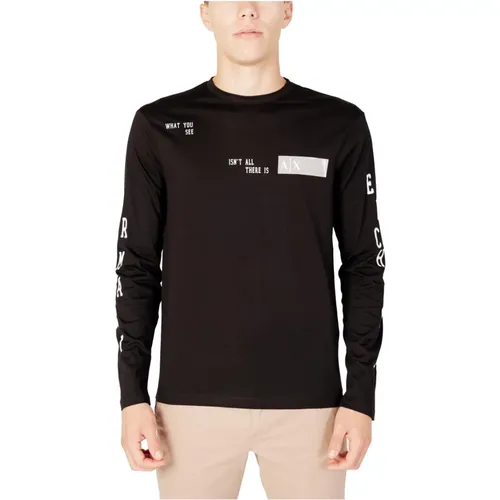 Schwarzes Langarm-T-Shirt mit Druck - Armani Exchange - Modalova