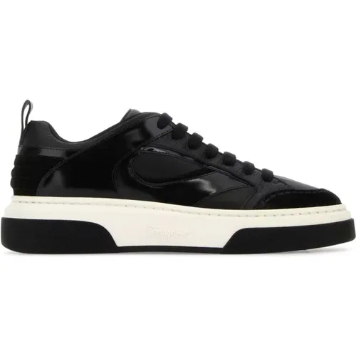 Schwarze Leder Mix Sneakers , Herren, Größe: 40 EU - Salvatore Ferragamo - Modalova