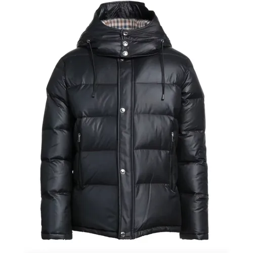 Abnehmbare Kapuze schwarze Jacke mit Tartan-Muster , Herren, Größe: L - Aquascutum - Modalova