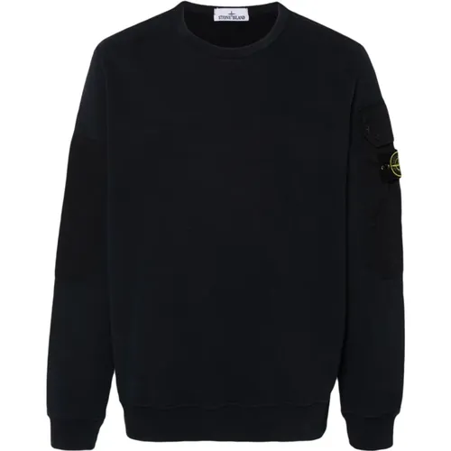 Blaue Jersey-Sweater mit Tasche , Herren, Größe: L - Stone Island - Modalova