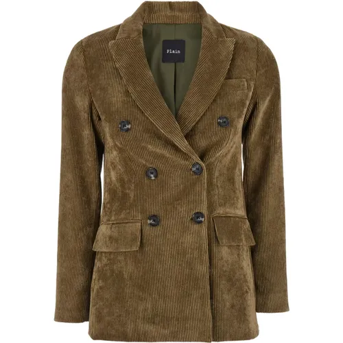 Samt Braun Blazer Jacke , Damen, Größe: L - Plain Units - Modalova