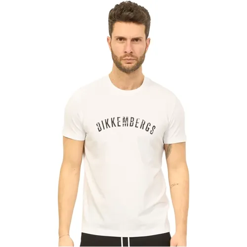 Weiße Baumwoll-Rundhals-Logo-T-Shirt , Herren, Größe: L - Bikkembergs - Modalova