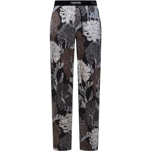 Velvet Waistband Straight Leg Floral Print Pants , male, Sizes: XS - Tom Ford - Modalova