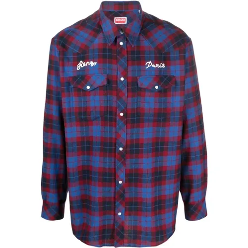 Blue Check Cotton Shirt , male, Sizes: 2XL - Kenzo - Modalova