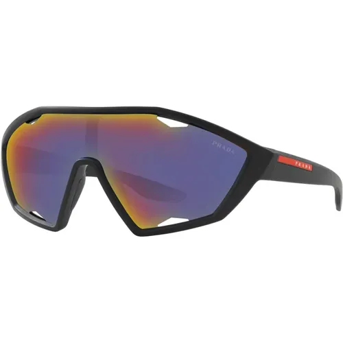 Sporty Mask Sunglasses Blue-Red Mirrored Lenses , unisex, Sizes: 30 MM - Prada - Modalova