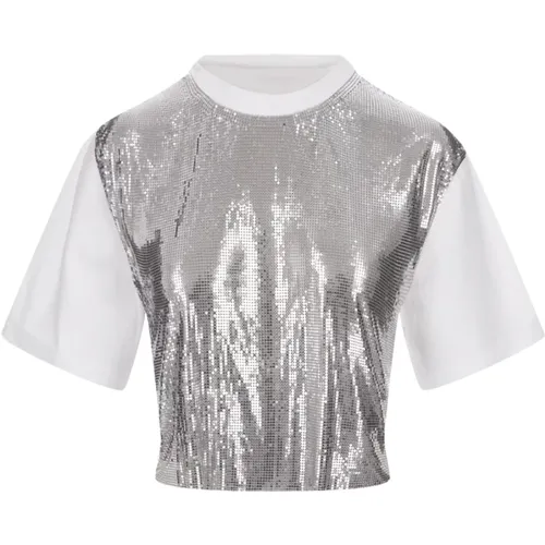 Silver Mesh Front T-shirt with Appliqué , female, Sizes: XS, M, S - Paco Rabanne - Modalova