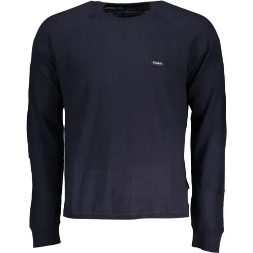 Blauer Crew Neck Sweater mit Logo , Herren, Größe: L - Napapijri - Modalova