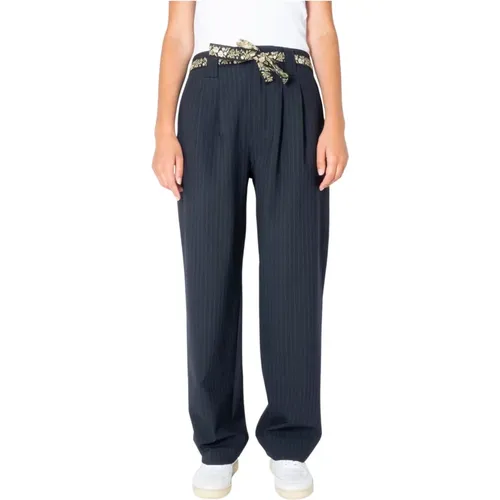 Wool-blend Pinstripe Trousers with High Waist and Contrasting Belt , female, Sizes: XS, S, 2XS - Ottod'Ame - Modalova